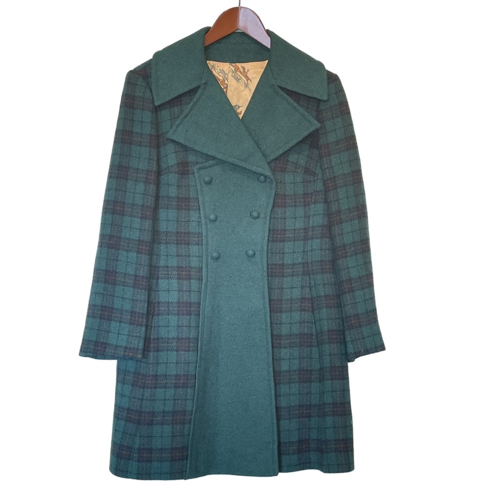 Weathercock Vintage Green Plaid Double Breasted Coat
